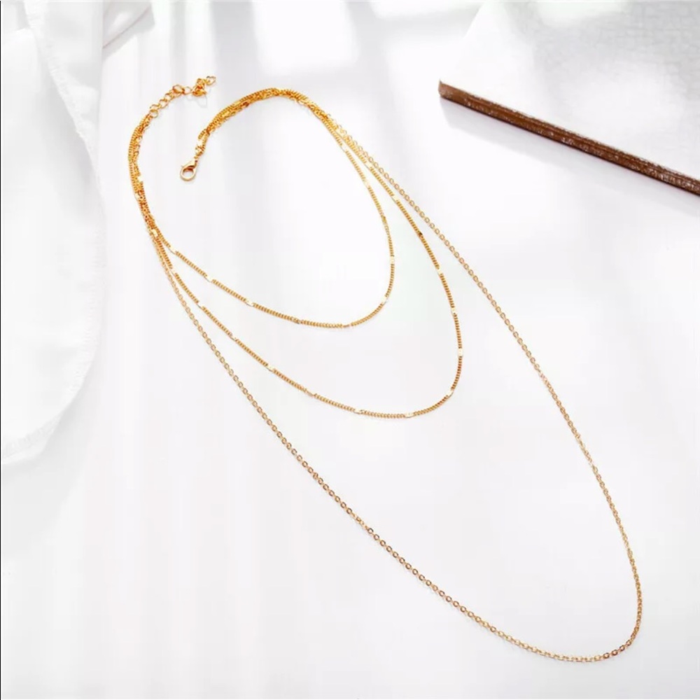 3-Layer Simple Gold Chain Necklace - Picture 2 of 5